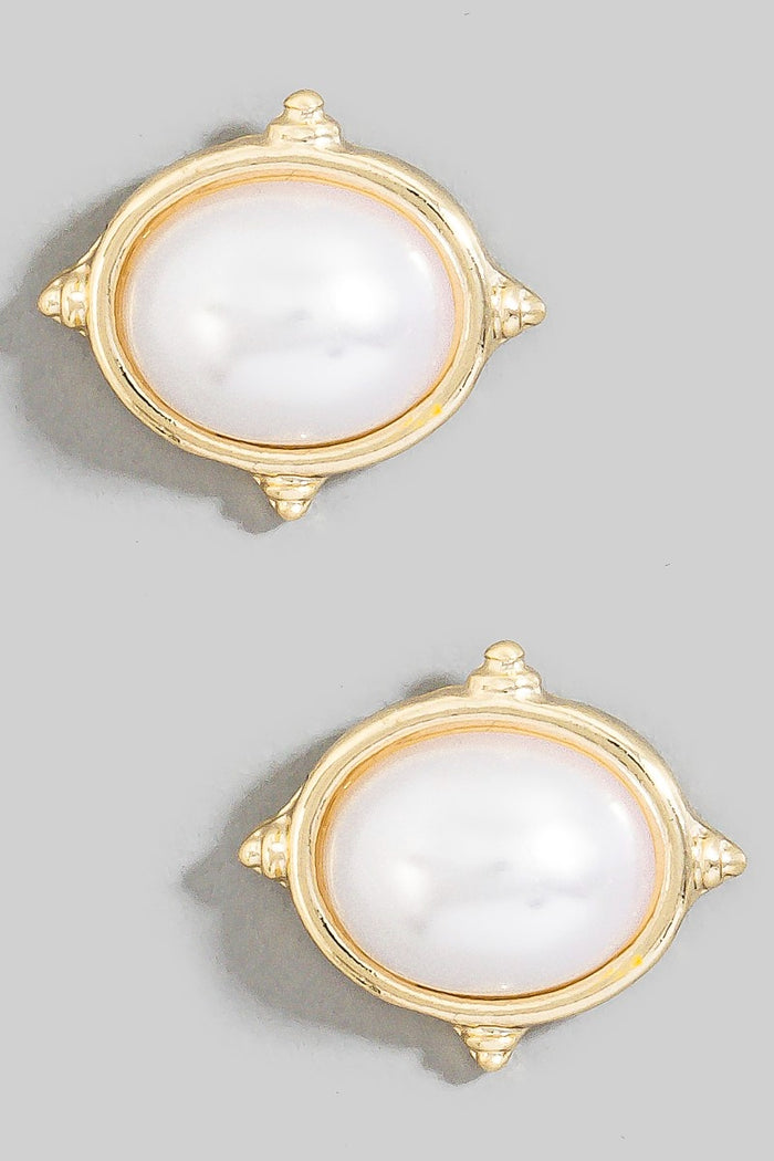 Oval Pearl Stud Earrings