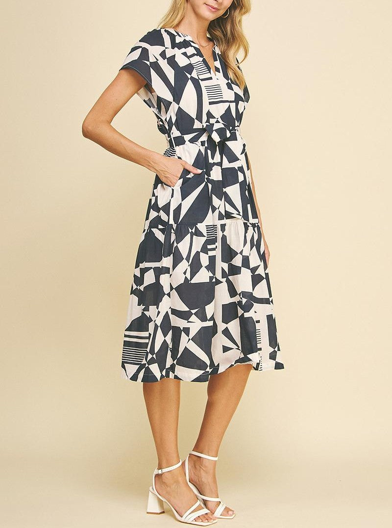 Print Tiered Midi Dress