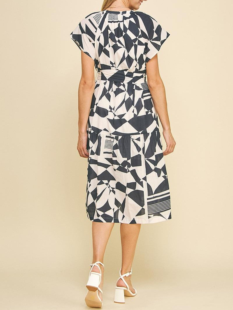 Print Tiered Midi Dress