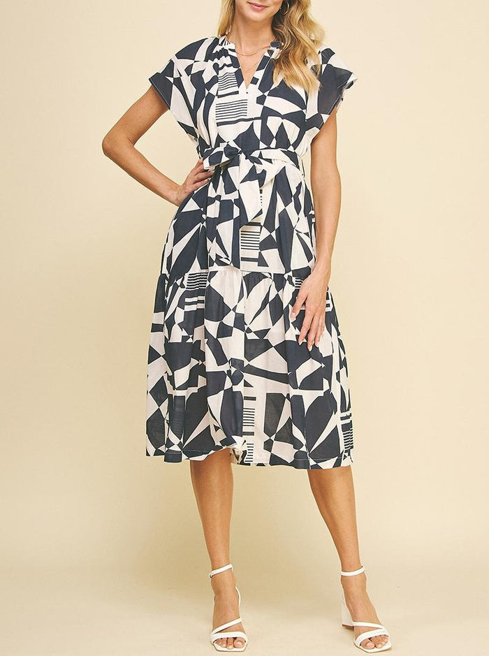 Print Tiered Midi Dress