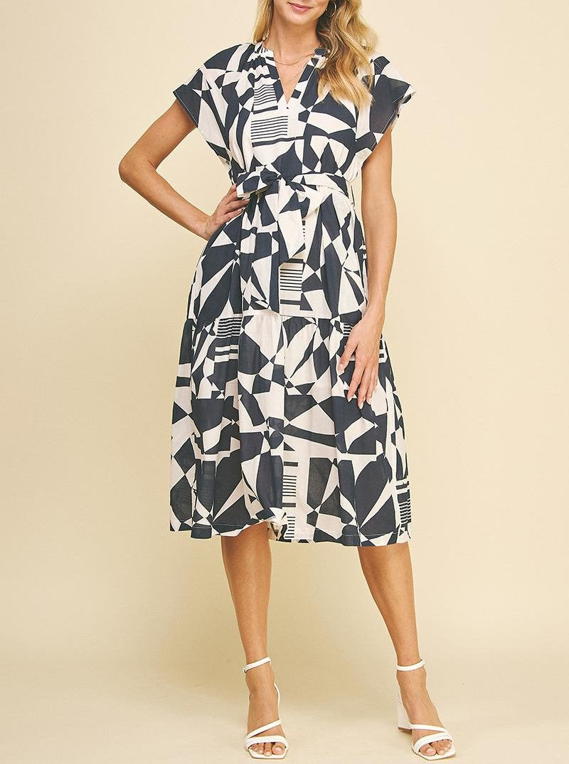 Print Tiered Midi Dress