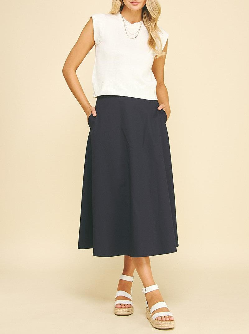 Solid A-Line Midi Skirt