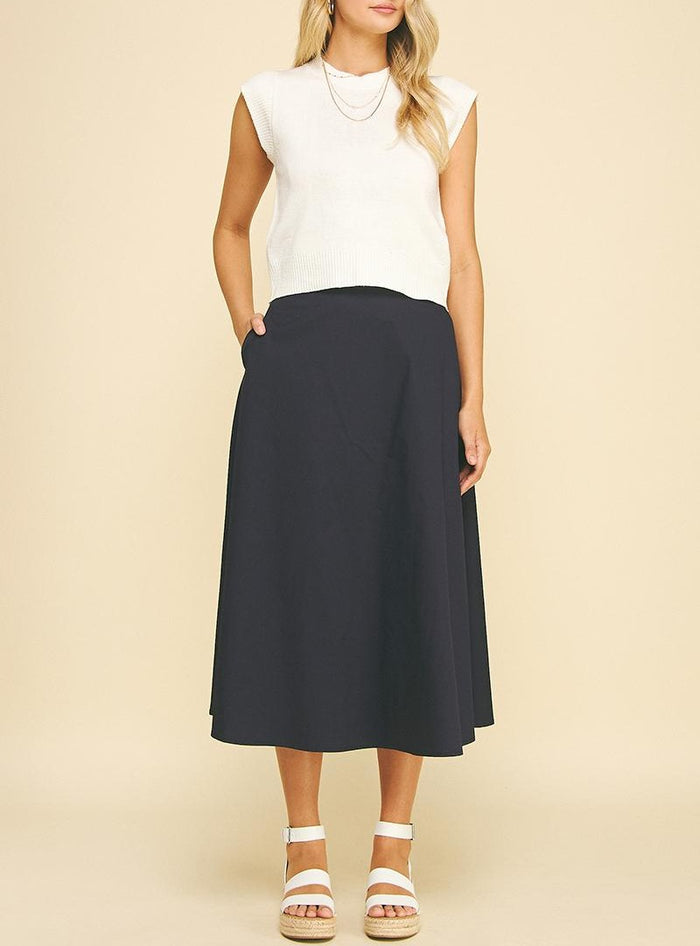Solid A-Line Midi Skirt
