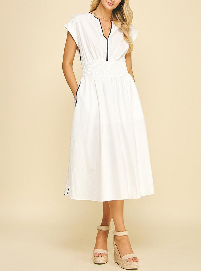 Color Block V-Neck Midi Dress