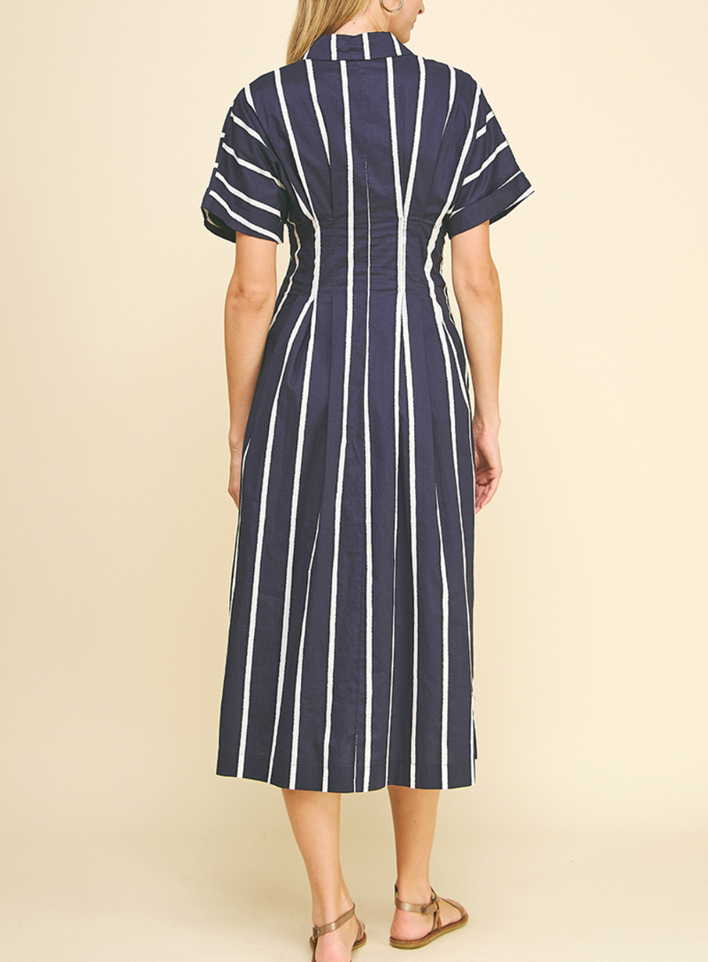 Stripe Button Down Midi Dress Azure & Lavender Stripe Button Down Midi Dress Azure & Lavender
