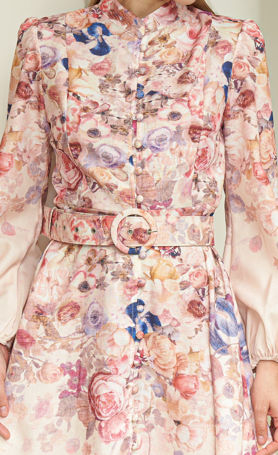 Rose Garden High-Neck Dress with Belt