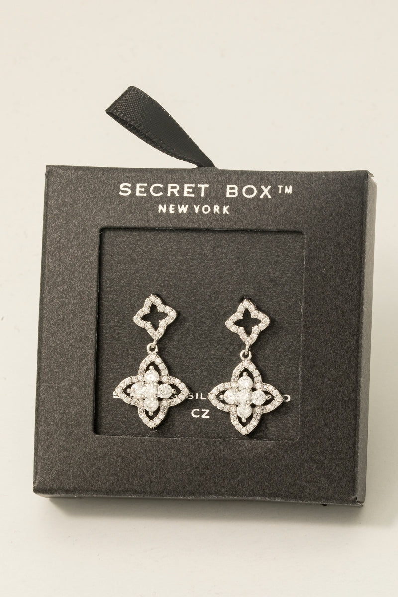 Gold Dipped Cz Double Clover Stud Dangle Earrings