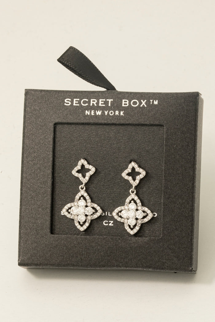 Gold Dipped Cz Double Clover Stud Dangle Earrings