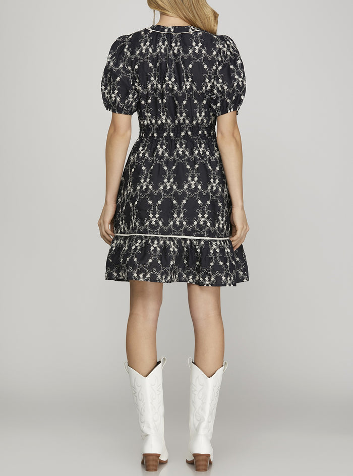 Floral Embroidery Mini Dress