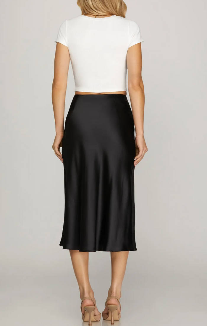 Midi Skirt with Elastic Waistband and Back Zipper