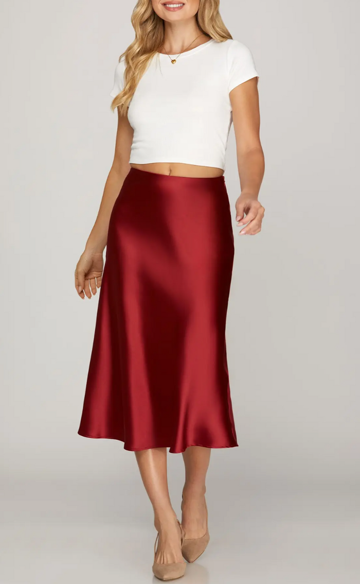 Midi Skirt with Elastic Waistband and Back Zipper