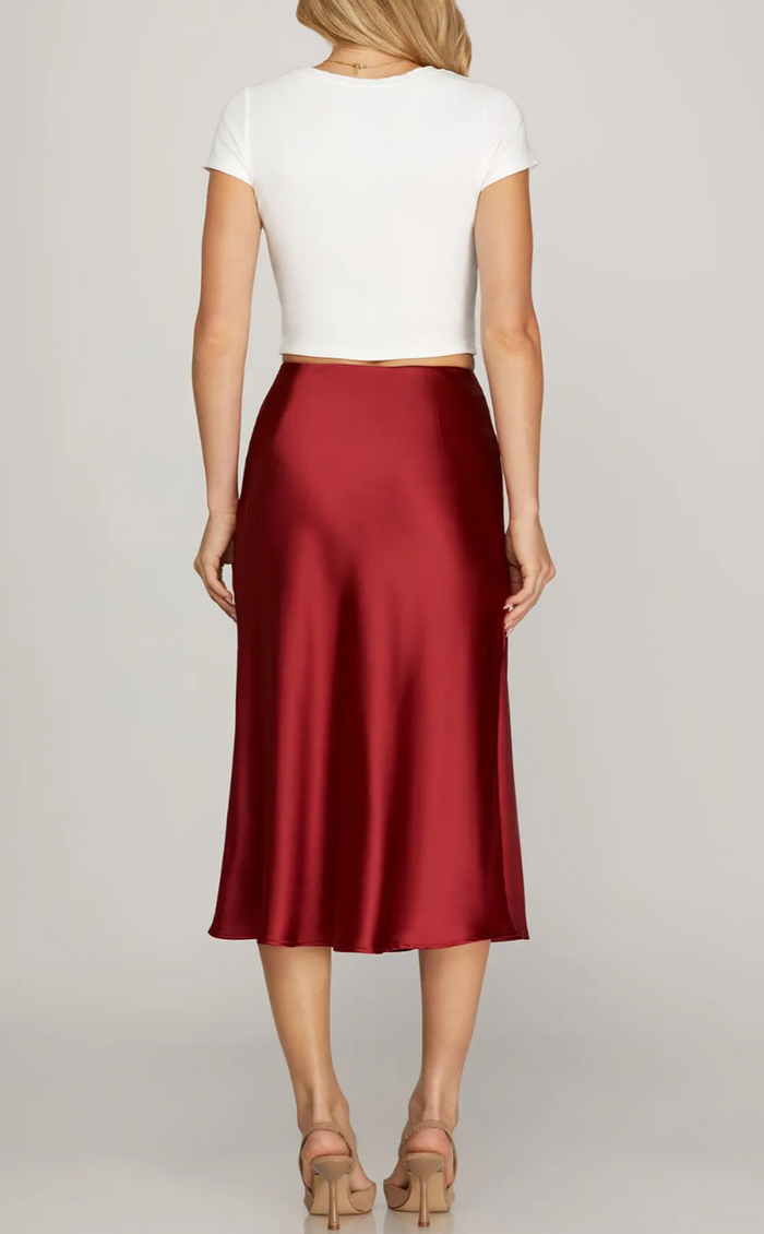 Midi Skirt with Elastic Waistband and Back Zipper