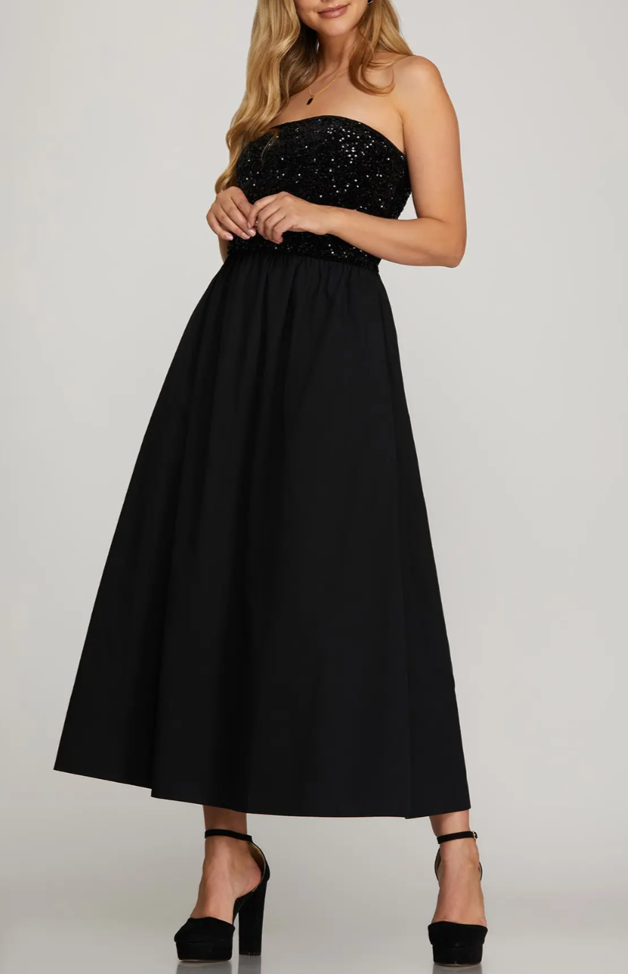 Strapless Sequin Top Tube Maxi Dress with Pockets