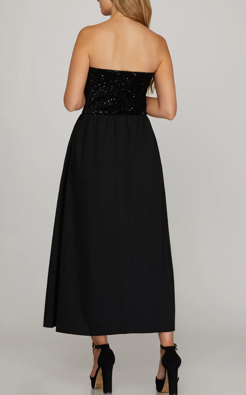 Strapless Sequin Top Tube Maxi Dress with Pockets Large / Black Strapless Sequin Top Tube Maxi Dress with Pockets Large / Black
