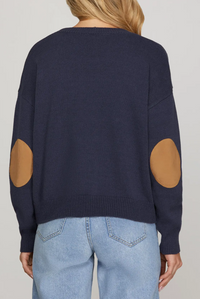 Long Sleeve Horse Pattern Sweater Top with Elbow Patch