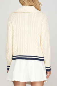 Long sleeve Sailor Collar Cable Sweater with Contrast Rib