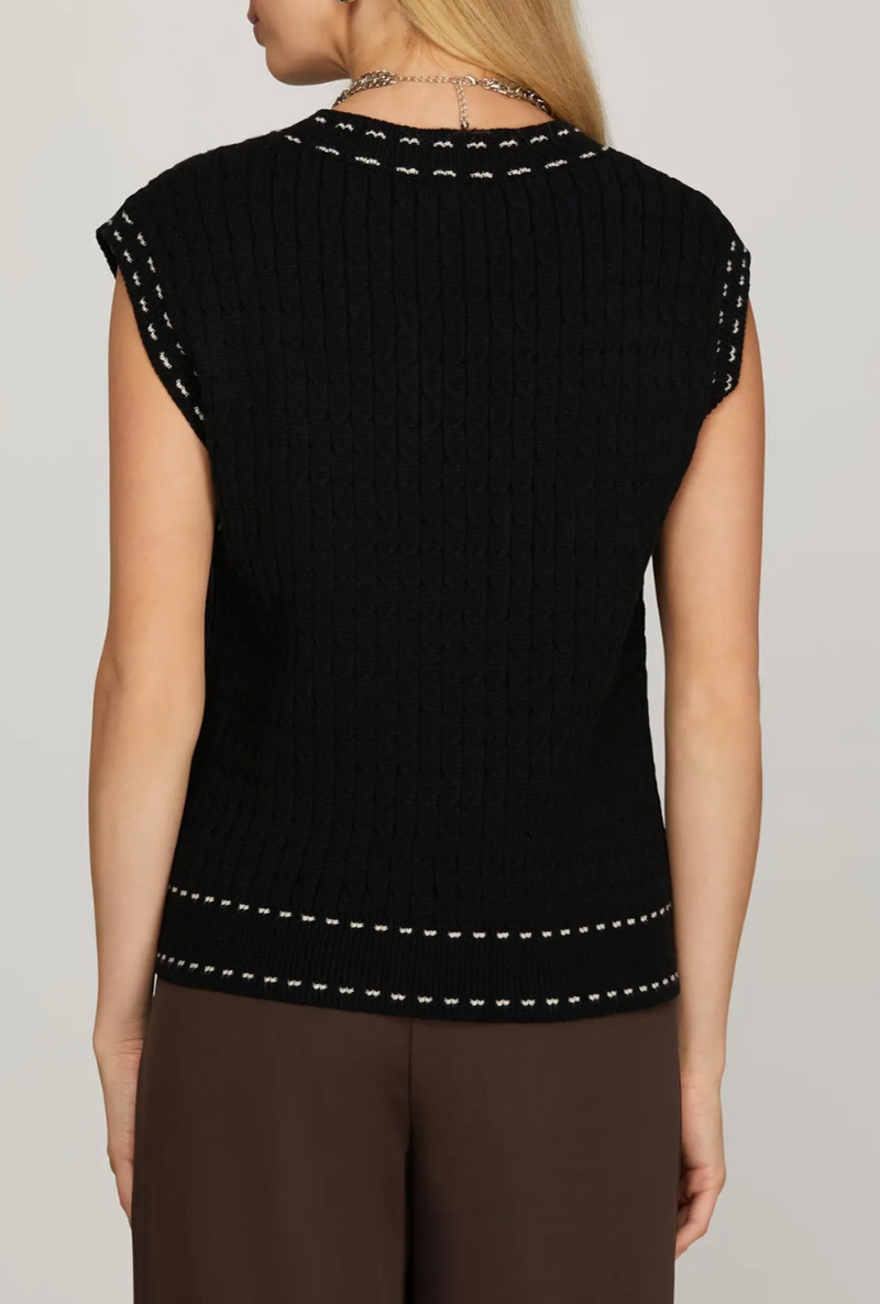 V Neck Stitching Contrast Detail Knit Sweater Vest