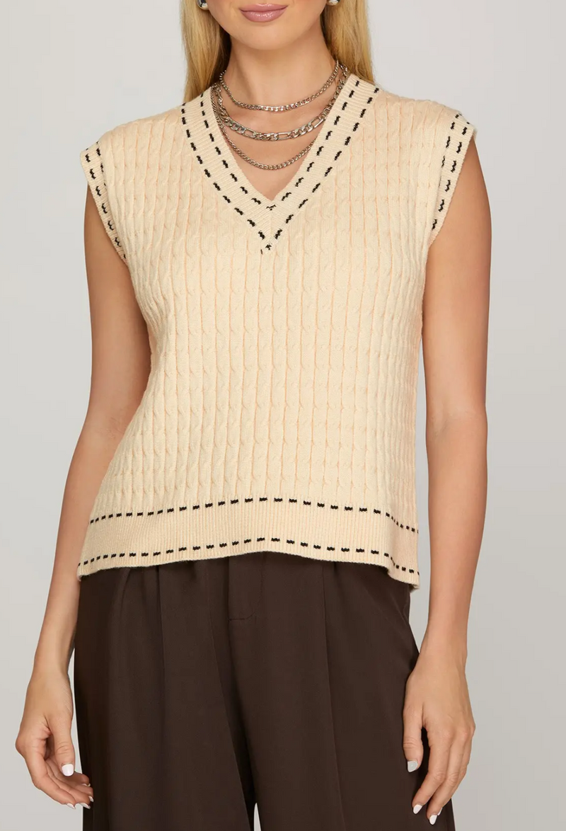 V Neck Stitching Contrast Detail Knit Sweater Vest