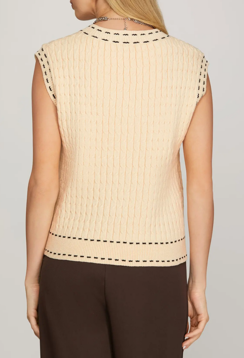 V Neck Stitching Contrast Detail Knit Sweater Vest