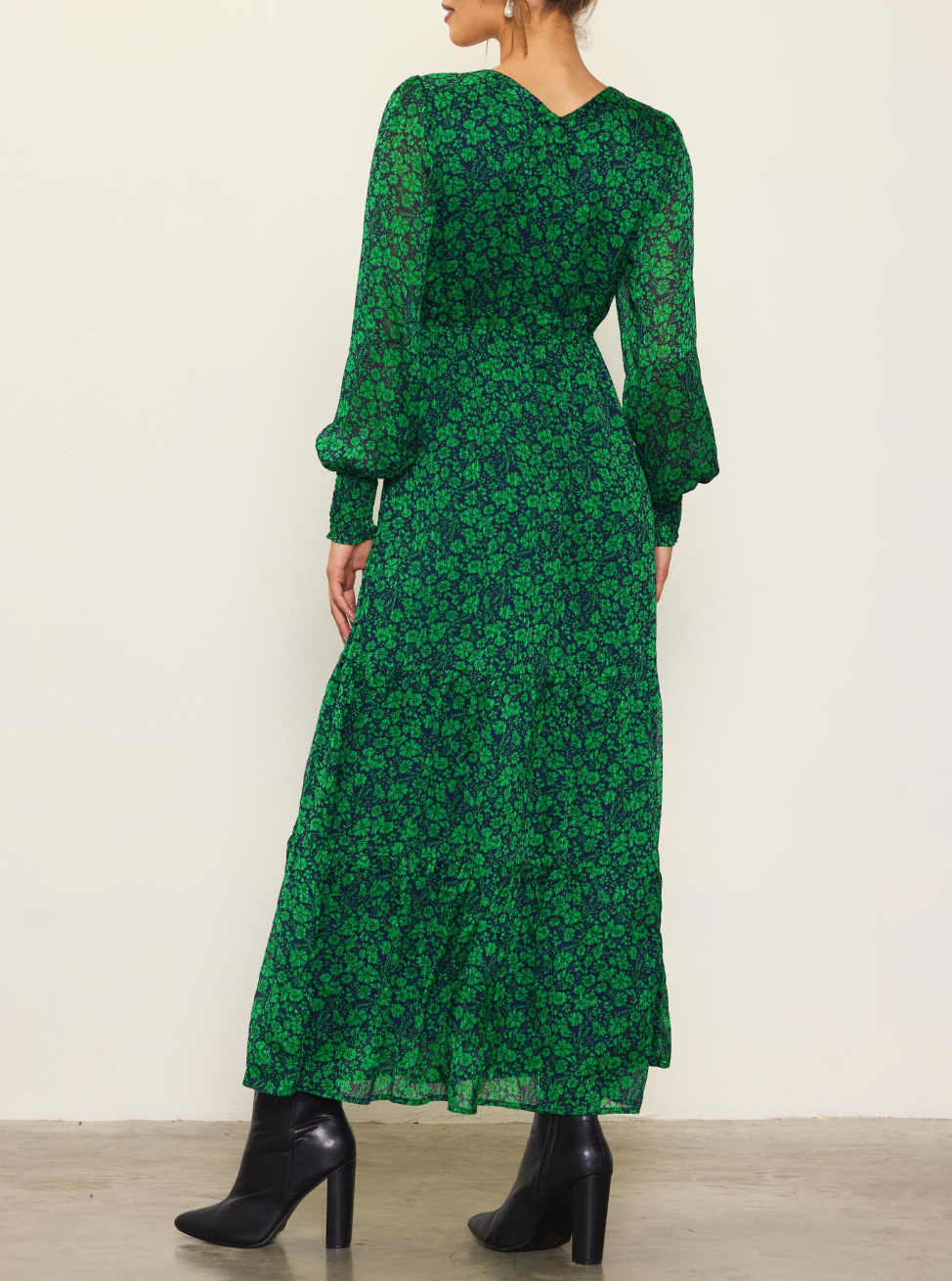Floral Print Long Sleeve Maxi Dress Small / Spearmint-Navy Floral Print Long Sleeve Maxi Dress Small / Spearmint-Navy