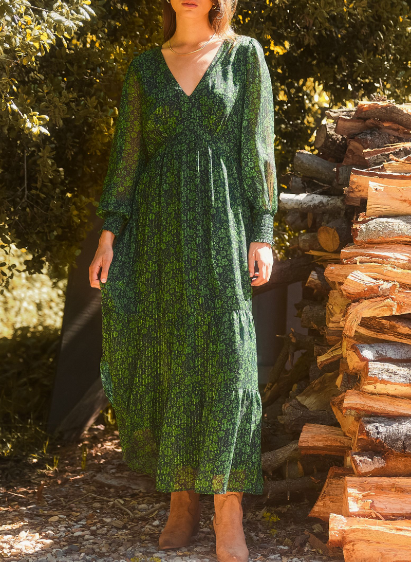 Floral Print Long Sleeve Maxi Dress Small / Spearmint-Navy Floral Print Long Sleeve Maxi Dress Small / Spearmint-Navy