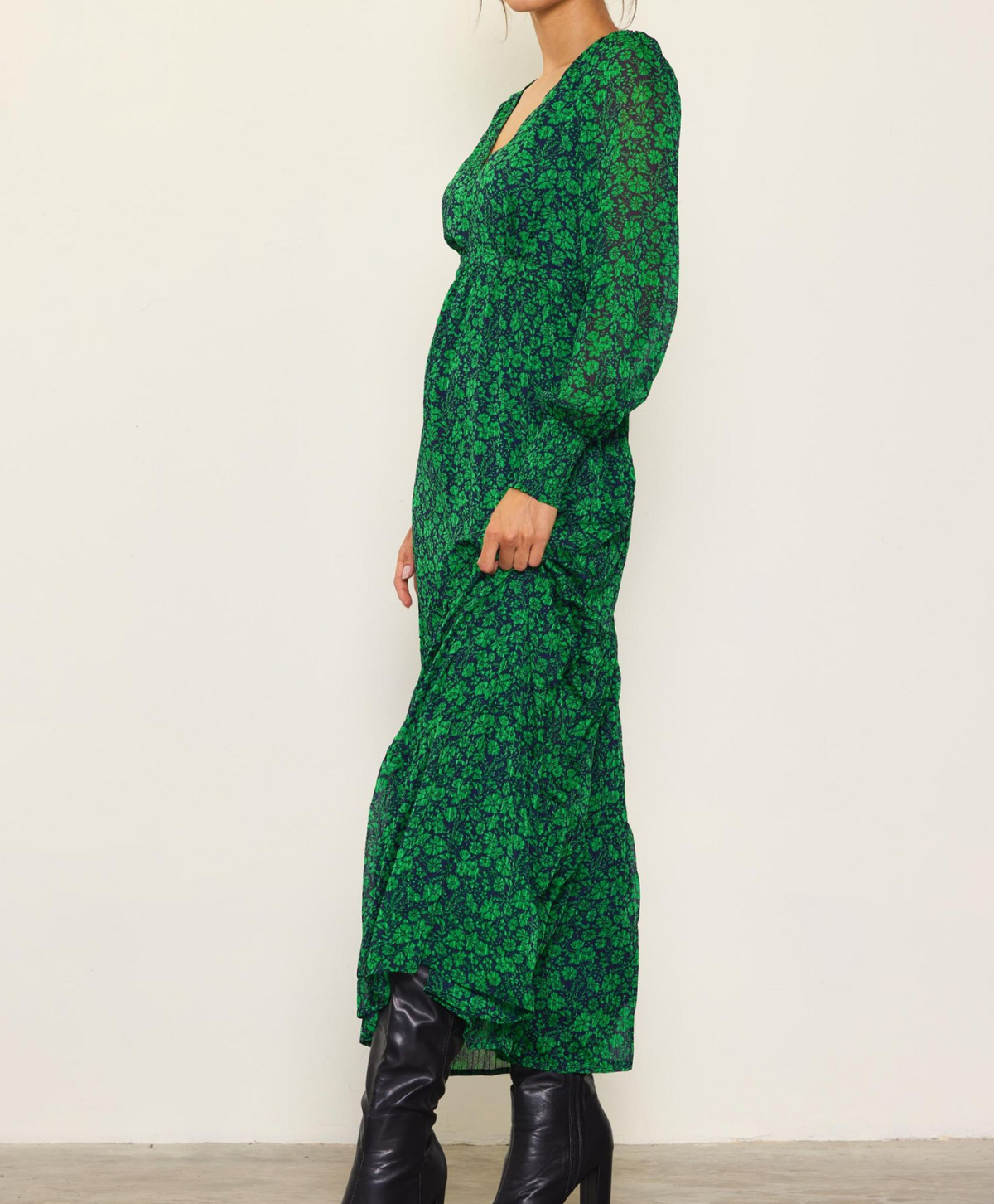 printed maxi dress with sleeves Green Multi Tropical Print Maxi Dress - All Dresses