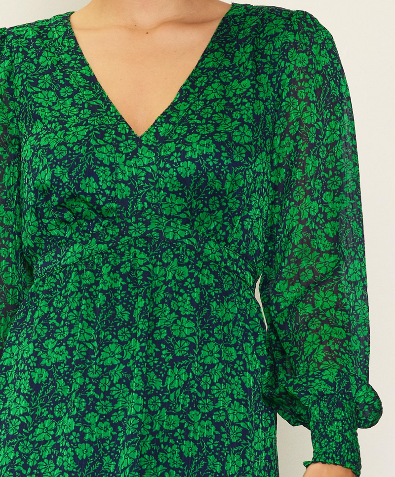 Floral Print Long Sleeve Maxi Dress Small / Spearmint-Navy Floral Print Long Sleeve Maxi Dress Small / Spearmint-Navy