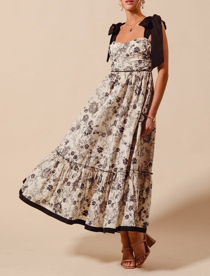 Flowy Floral Feminine Dress with Contrast