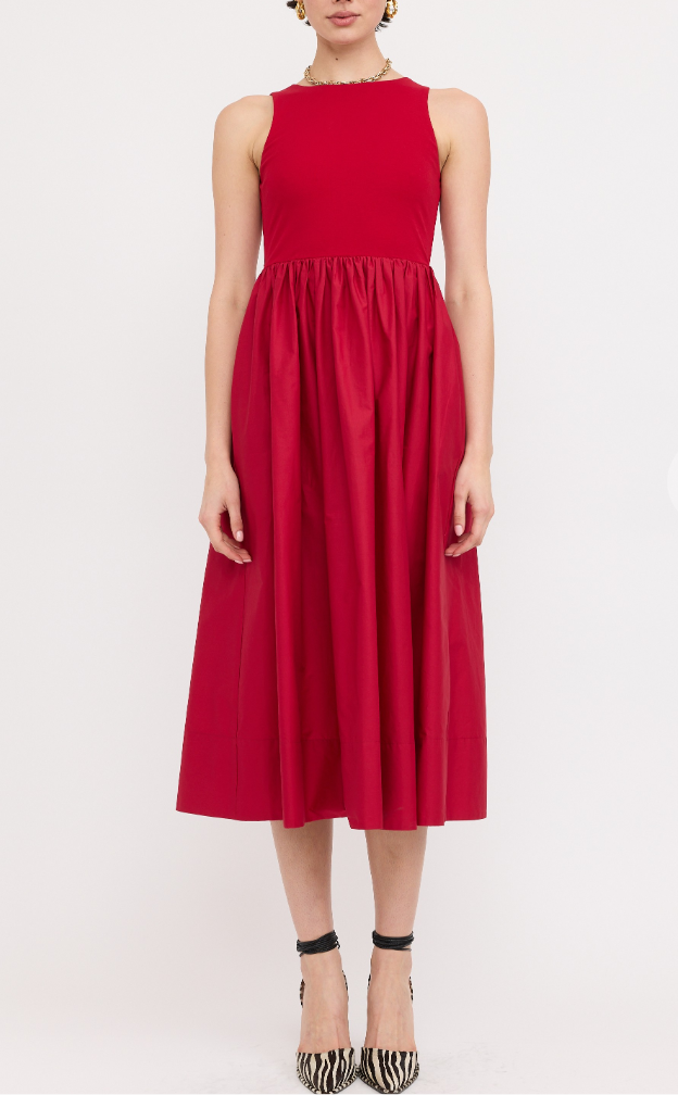 High Neck Combination Midi Dress