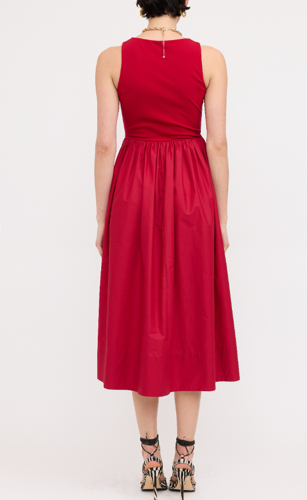 High Neck Combination Midi Dress