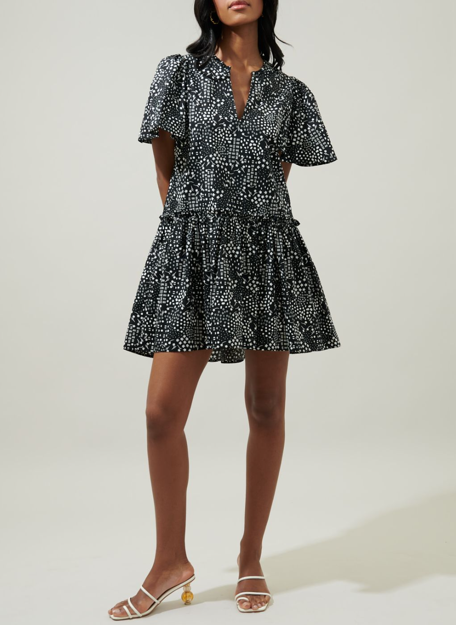 Onyx Geometric Trapeze Mini Dress