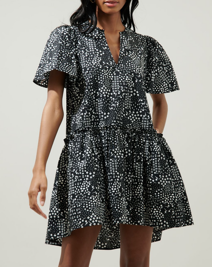 Onyx Geometric Trapeze Mini Dress