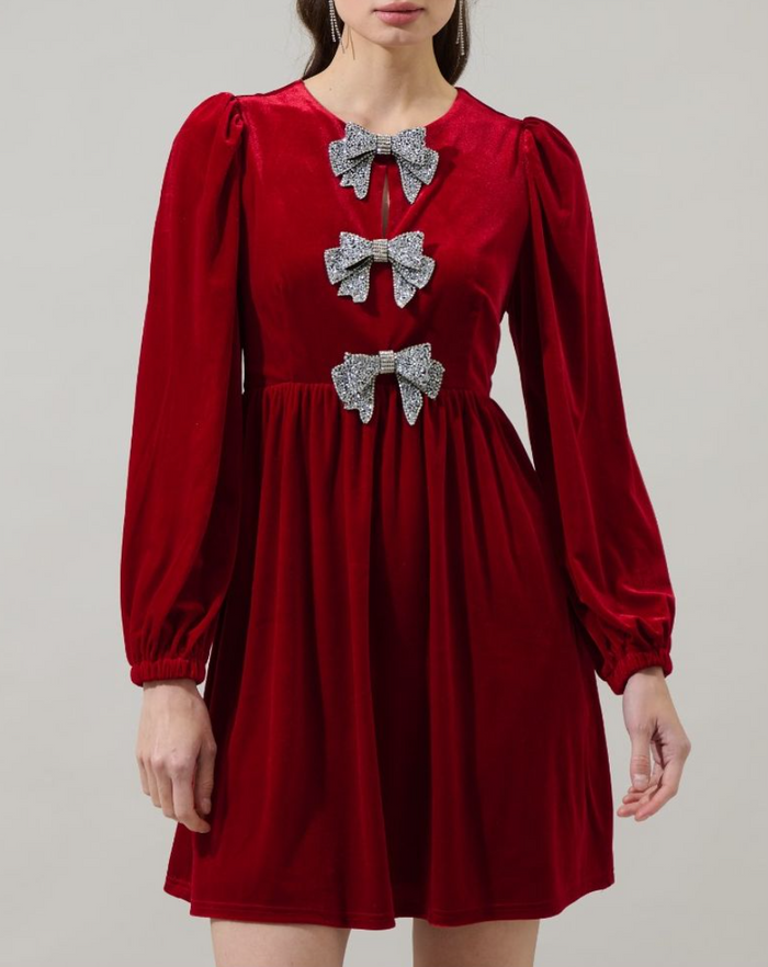 Glow Bow Velvet Mini Dress