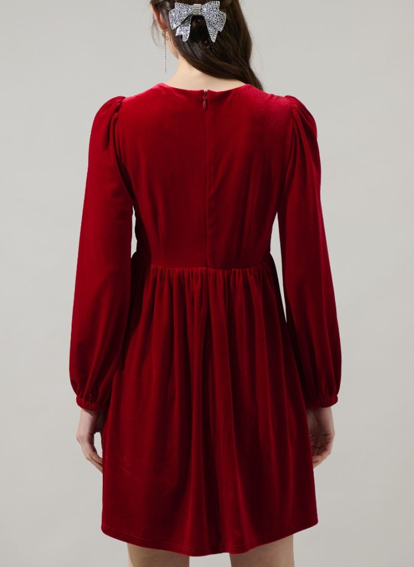 Glow Bow Velvet Mini Dress