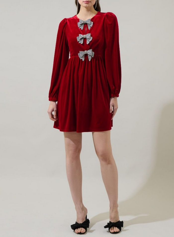 Glow Bow Velvet Mini Dress