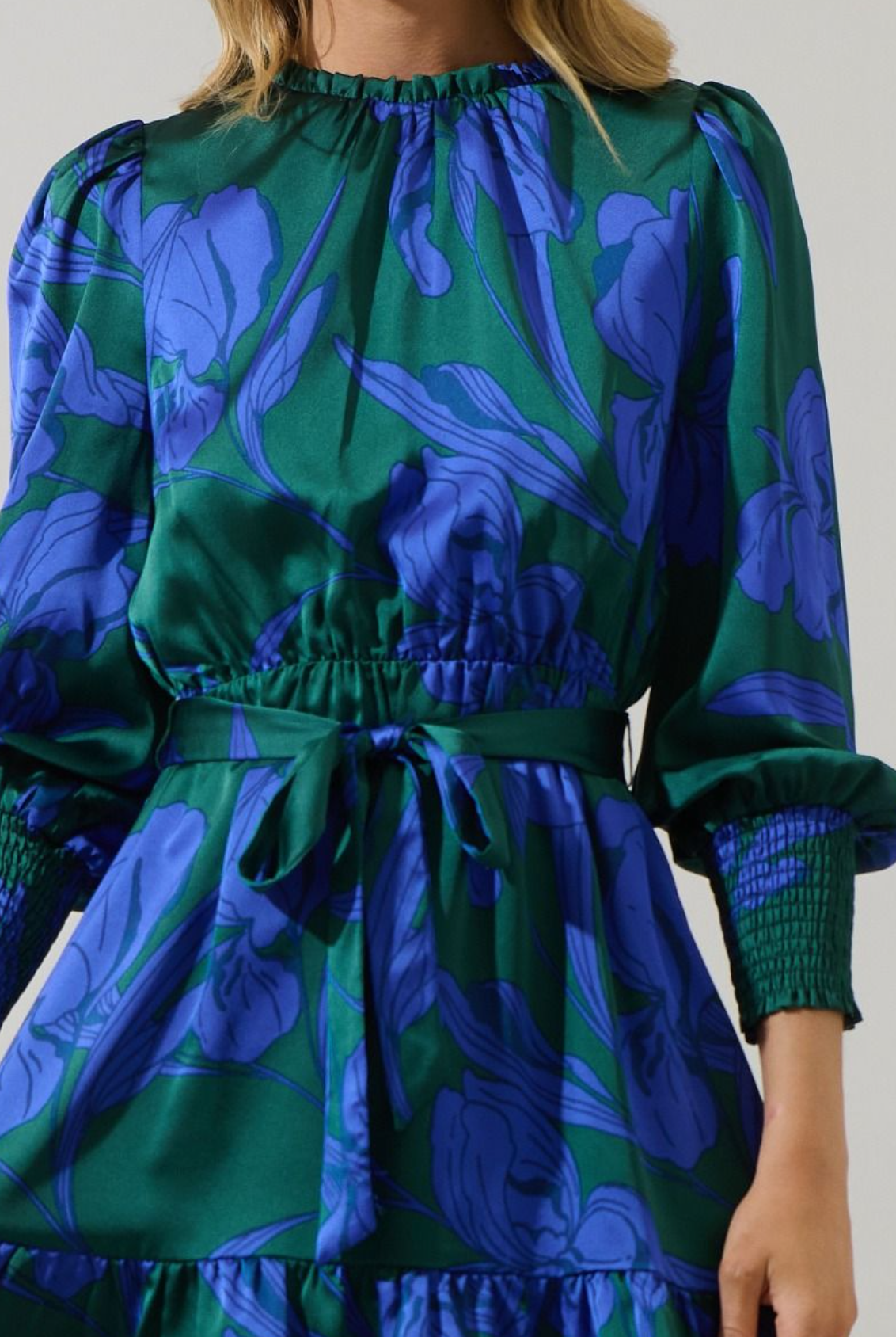 Floral Satin Ruffle Dress