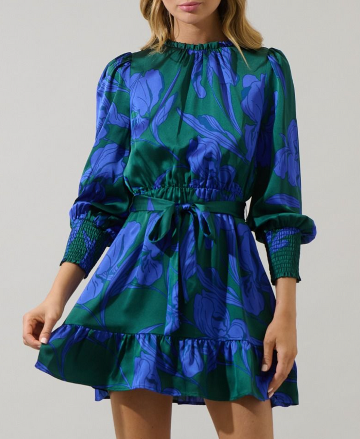 Floral Satin Ruffle Dress