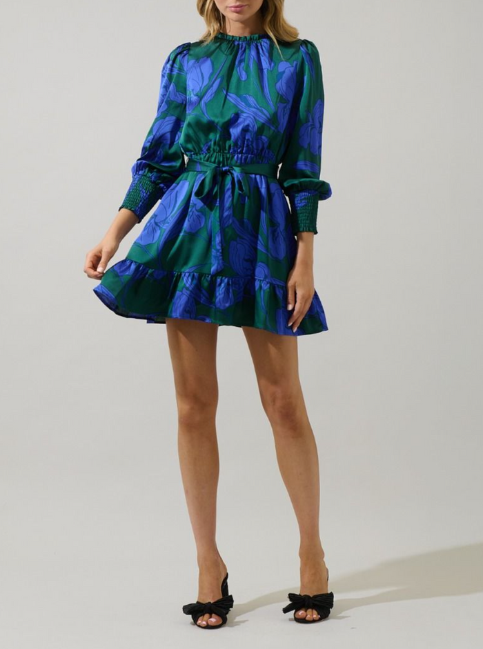 Floral Satin Ruffle Dress