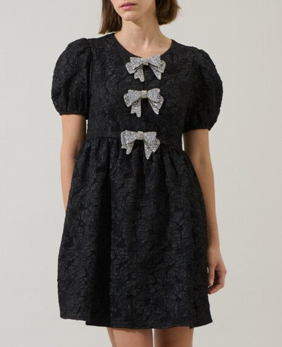 Jacquard Glow Bow Mini Dress