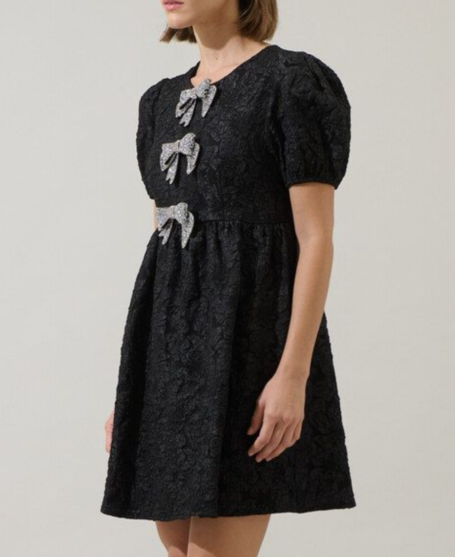 Jacquard Glow Bow Mini Dress