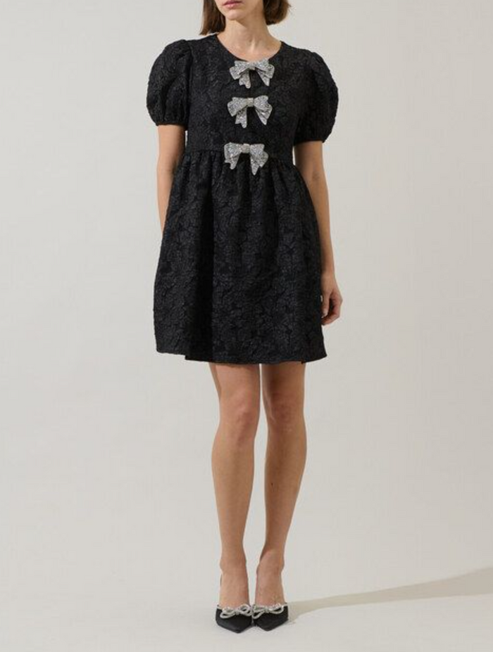 Jacquard Glow Bow Mini Dress