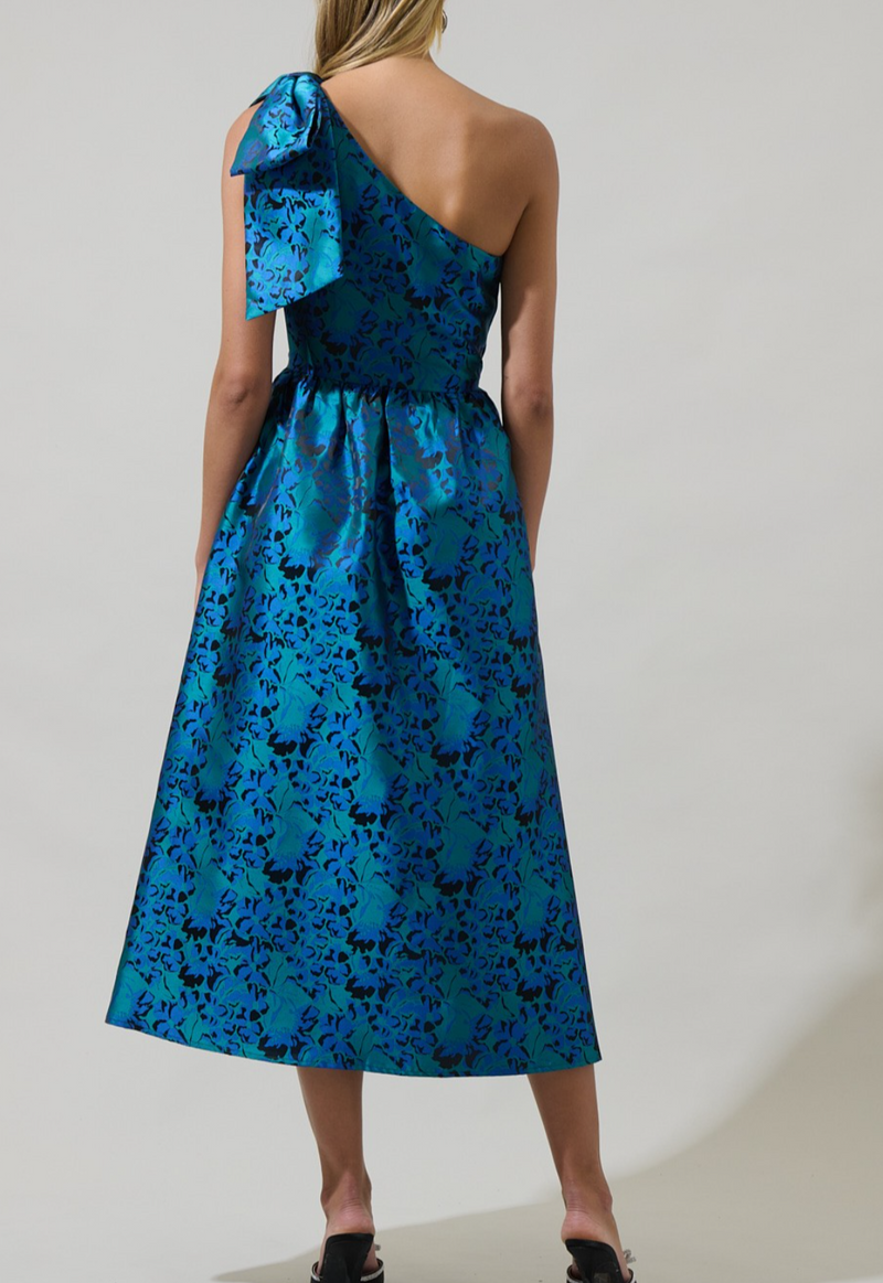 Jacquard Floral Miley Bow Midi Dress