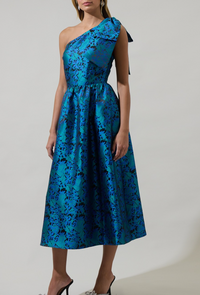 Jacquard Floral Miley Bow Midi Dress