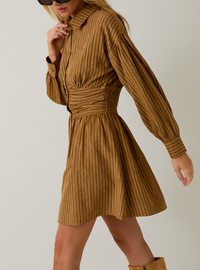 Waist Long Sleeve Fit and Flare Mini Dress
