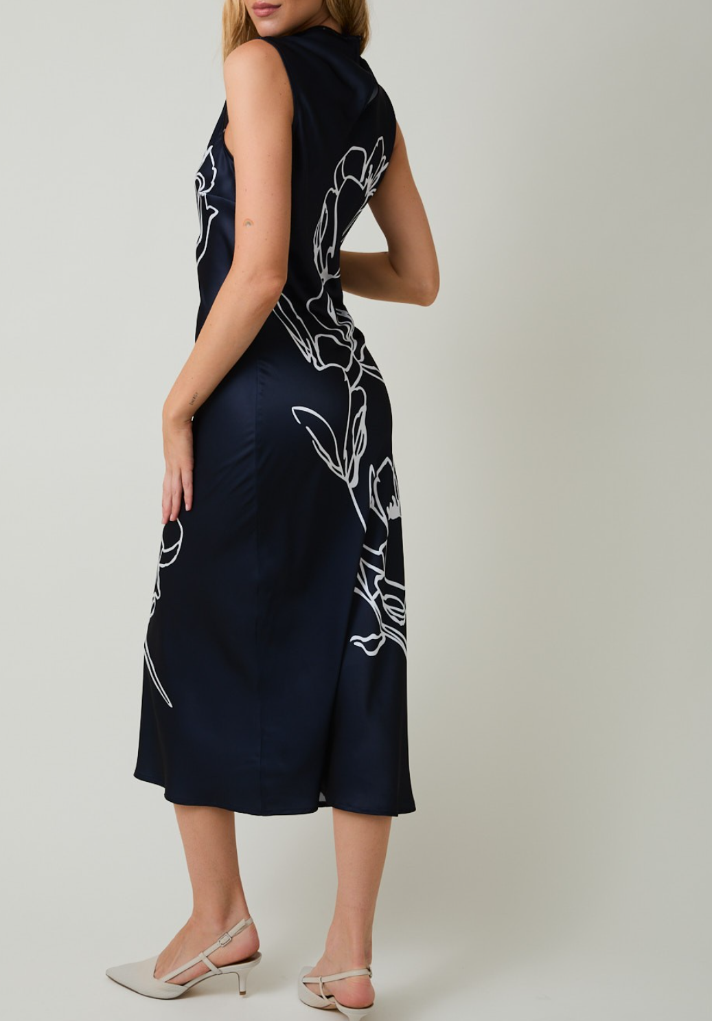 High-neck Sleeveless Floral Print Midi Dress