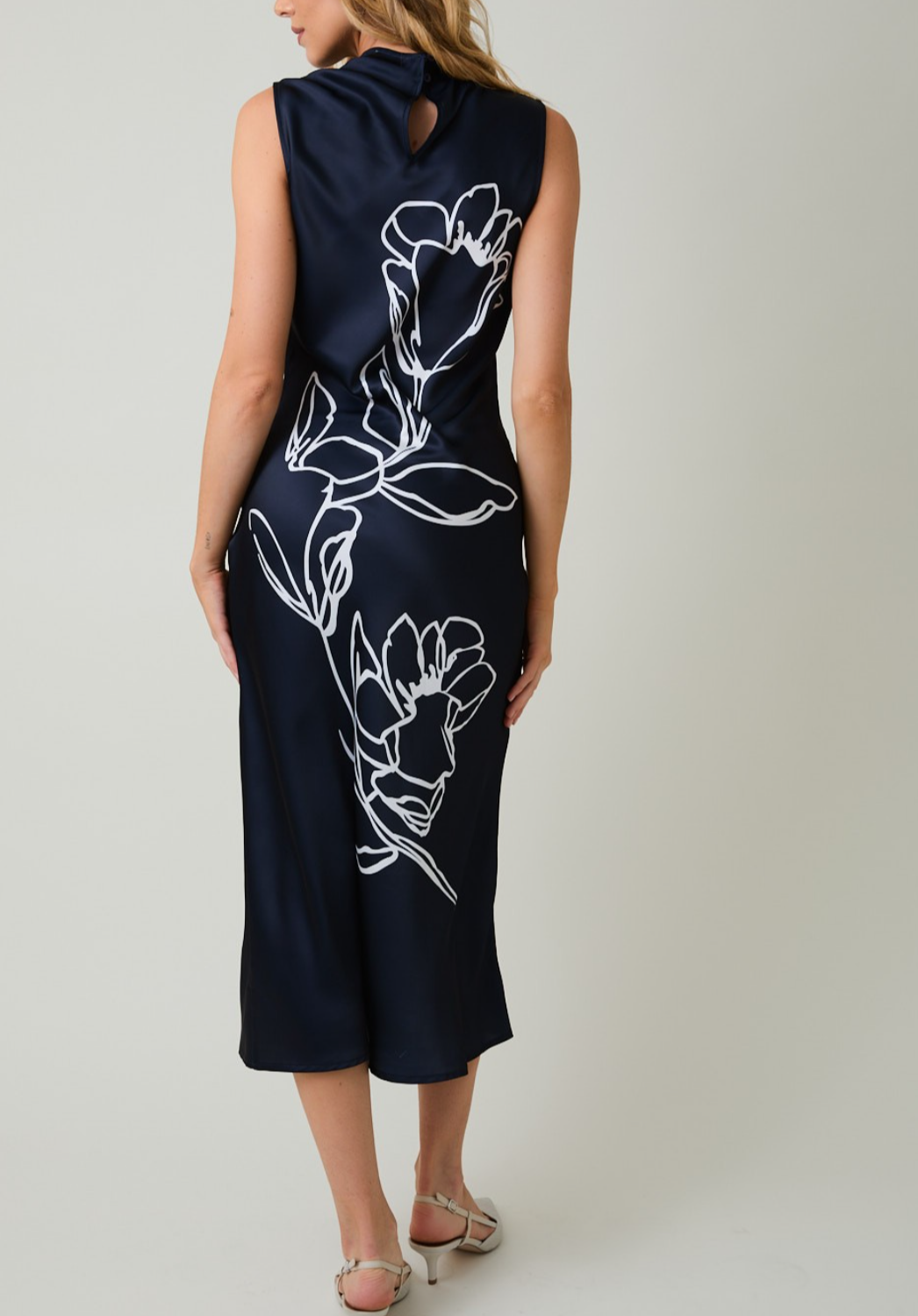 High-neck Sleeveless Floral Print Midi Dress