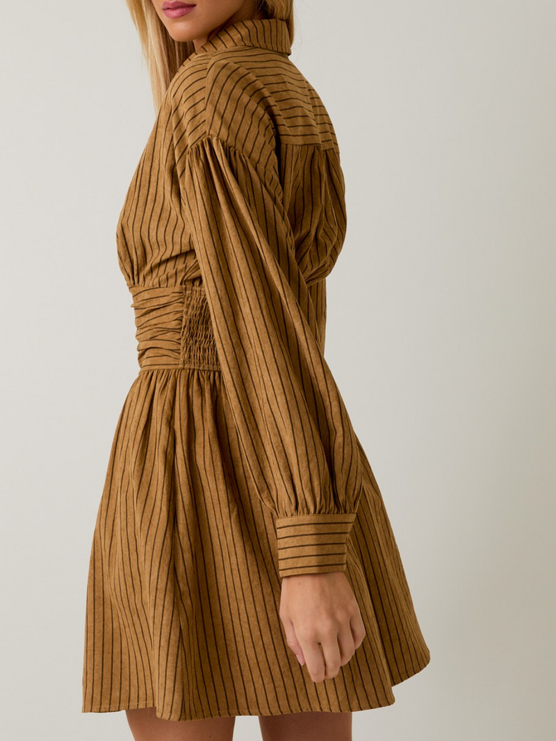 Waist Long Sleeve Fit and Flare Mini Dress Small / Camel Waist Long Sleeve Fit and Flare Mini Dress Small / Camel