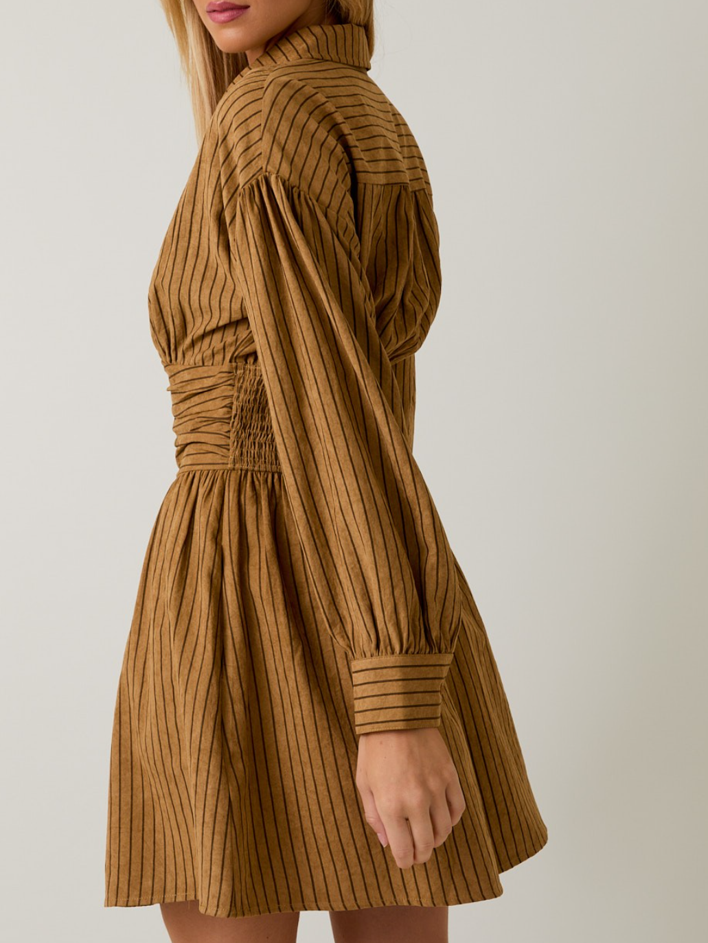 Waist Long Sleeve Fit and Flare Mini Dress