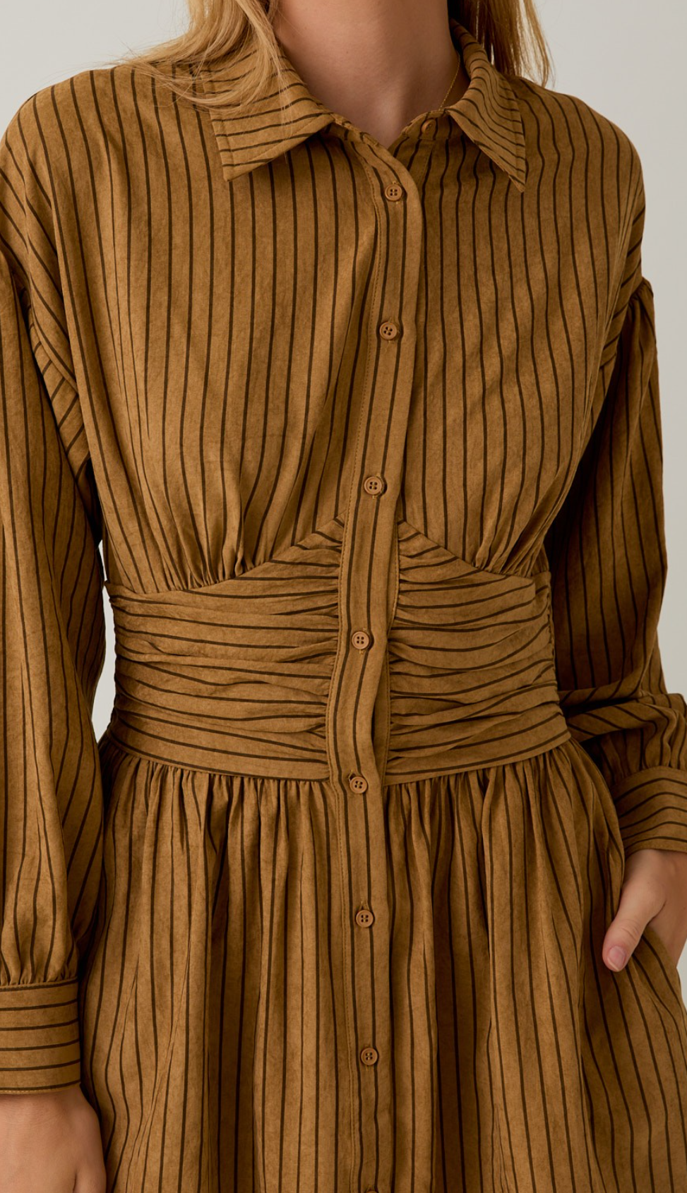 Waist Long Sleeve Fit and Flare Mini Dress Small / Camel Waist Long Sleeve Fit and Flare Mini Dress Small / Camel