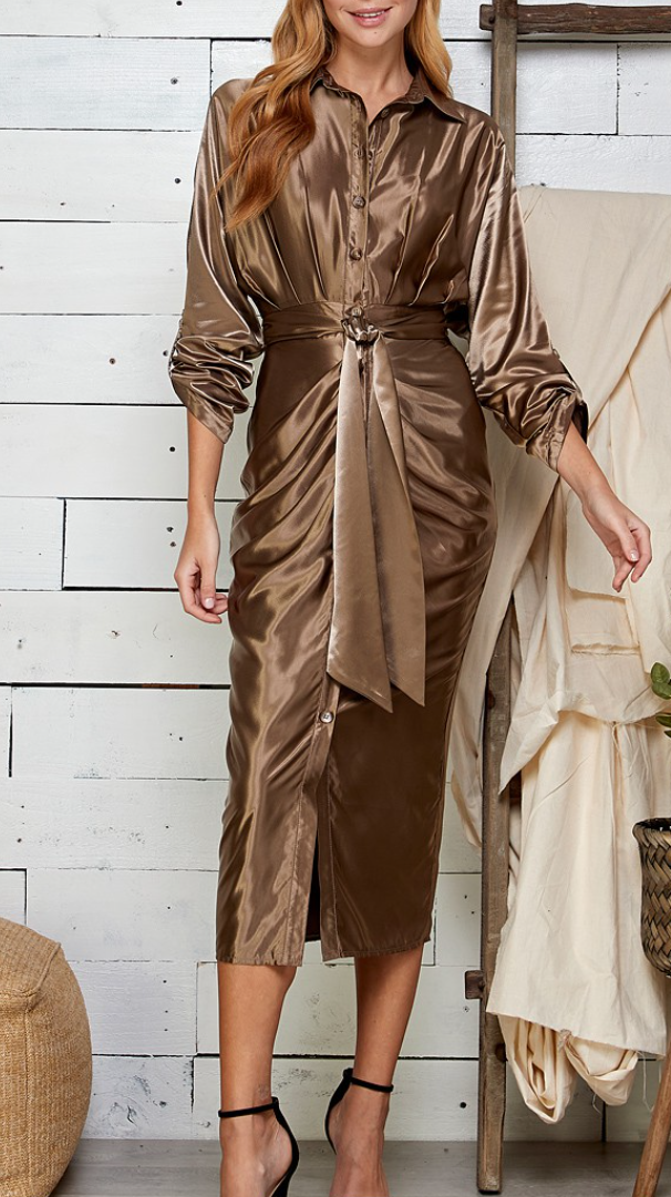 Satin Sculpt Waist Tie Dress